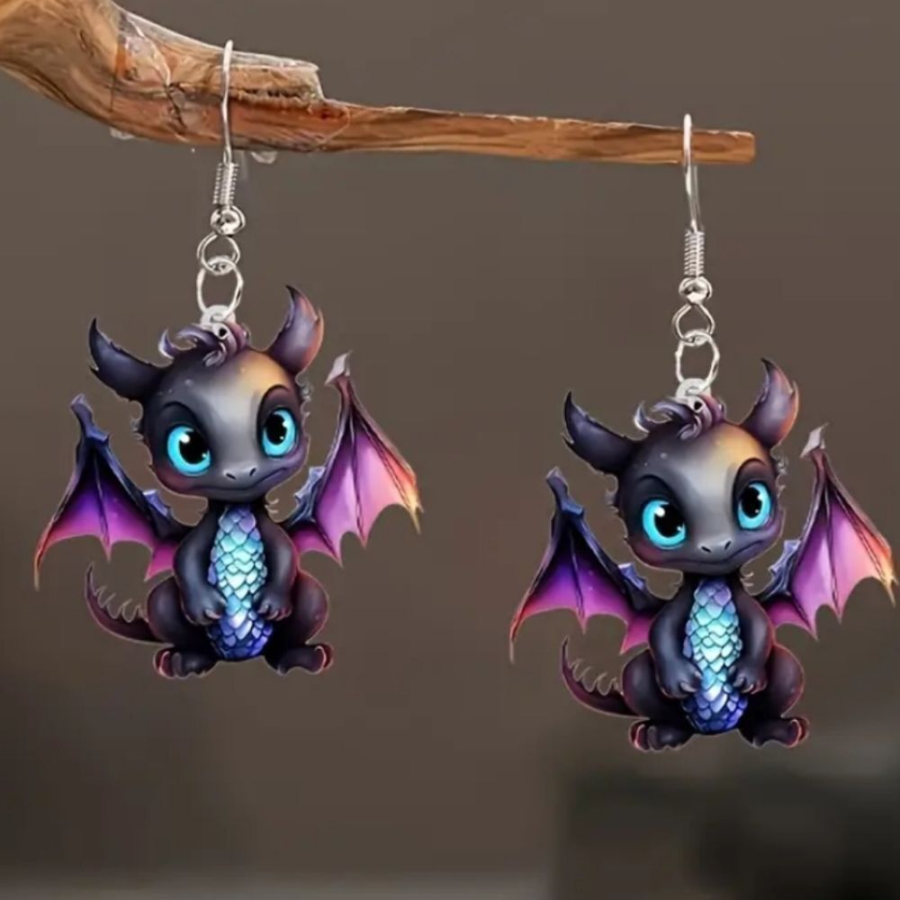 Hand crafted Bat Character Dangle Earrings - Picture 1 of 5